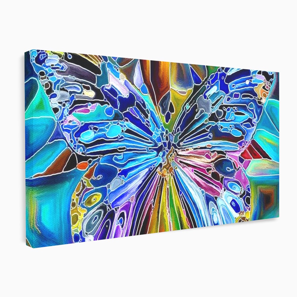 Tablou canvas cu tablou canvas cu fluture mozaic multicolor, fara rama, pe sasiu de lemn
